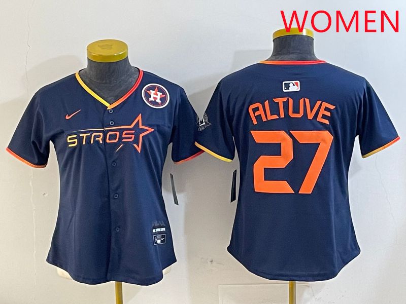 Women Houston Astros #27 Altuve Drak Blue Three generations Joint Name 2025 Nike MLB Jersey style 41011